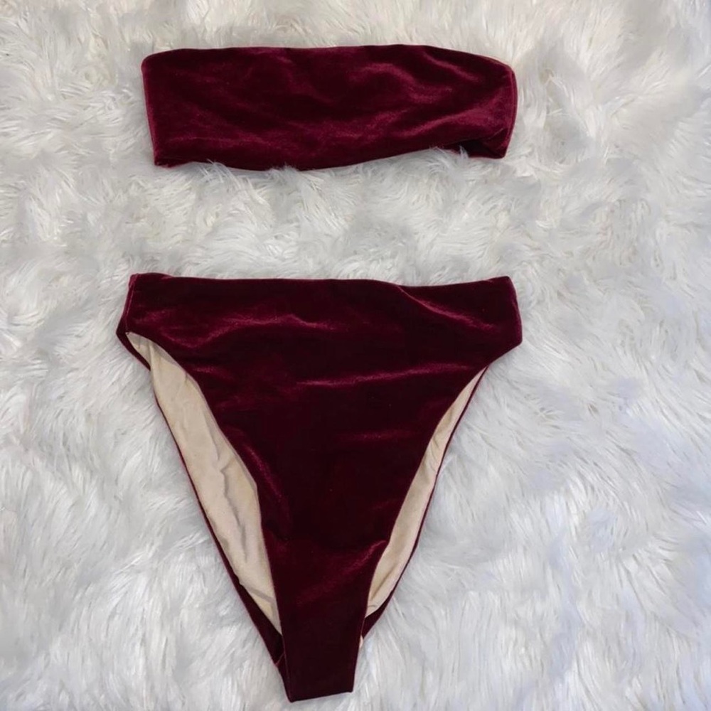 LA Hearts by PacSun burgundy velvet bandeau high waisted  bikini - size S